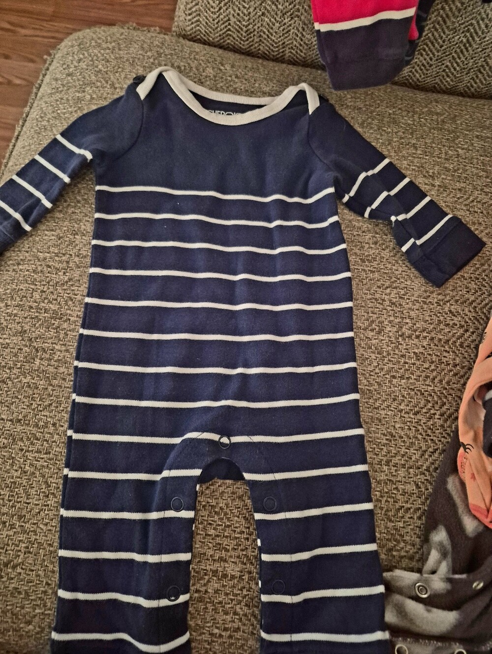Navy & White Striped Baby One-Piece Romper